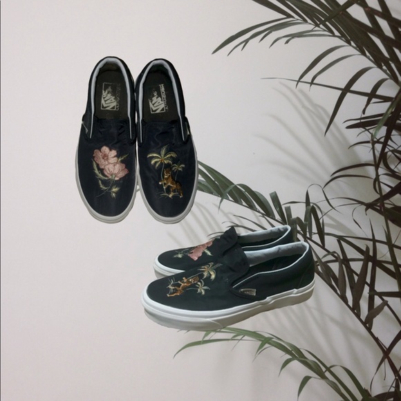 Vans Shoes - Women’s Black Satin Embroidered Vans Vans Shoes - Women’s Black Satin Embroidered Vans